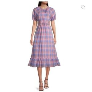 LIKELY Dress 12 Purple Pink Plaid 100% Cotton Pockets Cutout Cottagecore Summer